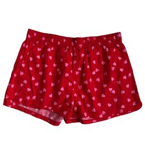 PINK by Victoria Secret Heart Flannel Boxy Pajama Shorts Red with Pink Hearts